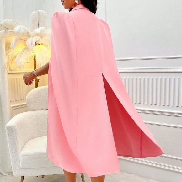 Pink Preppy womens Lapel Neck Button Front Bodycon Dress With Cloak Sleeve - Picture 3 of 5